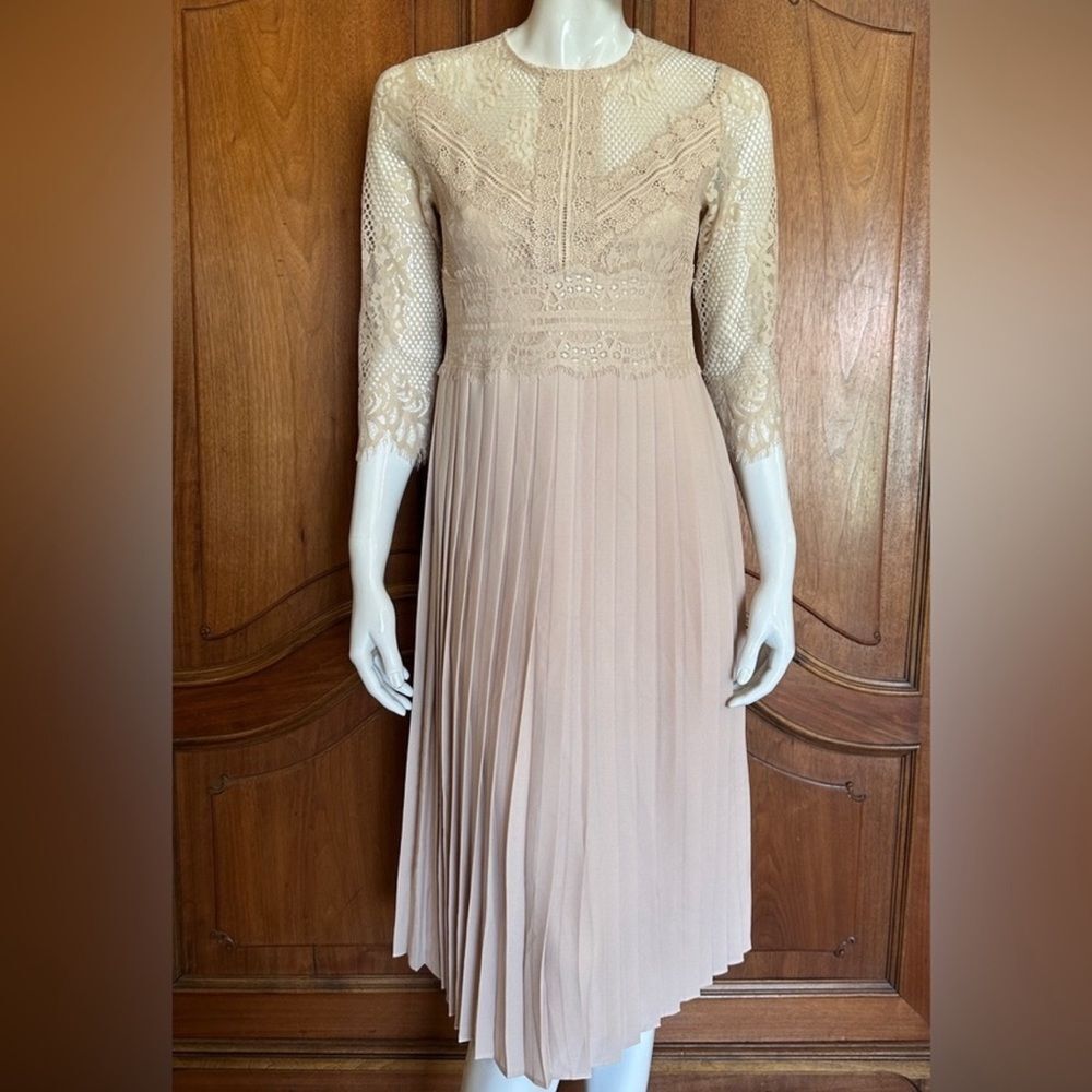 ZARA Dress Lace Top Pleated Blush Midi Dress • BLOGGER FAVORITE • TIKTOK • NEW • - Picture 8 of 16
